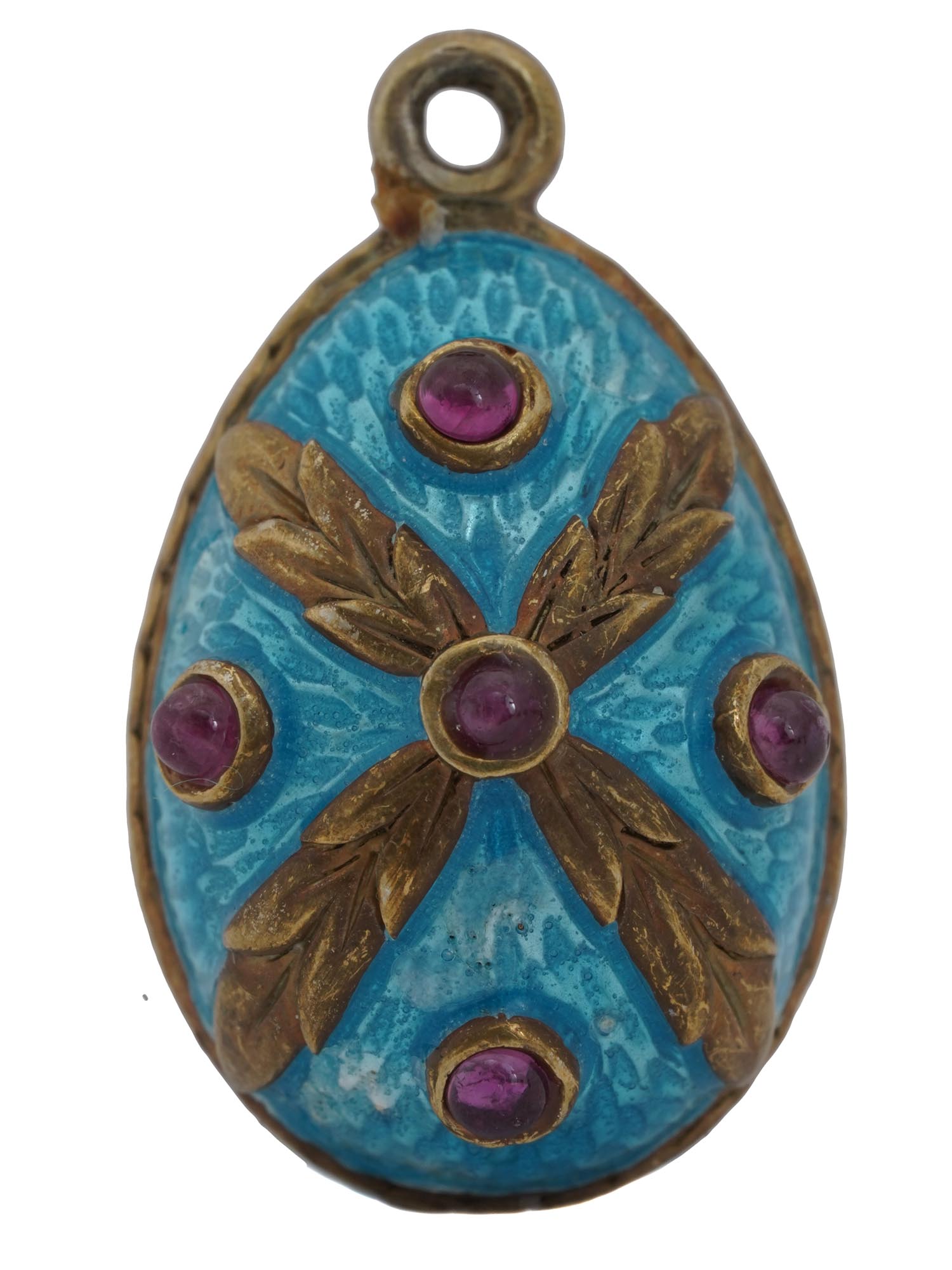 RUSSIAN GUILLOCHE ENAMEL AND RUBIES EGG PENDANT PIC-0